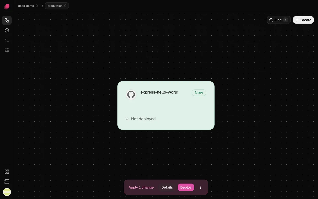 The bottom bar with one change to deploy