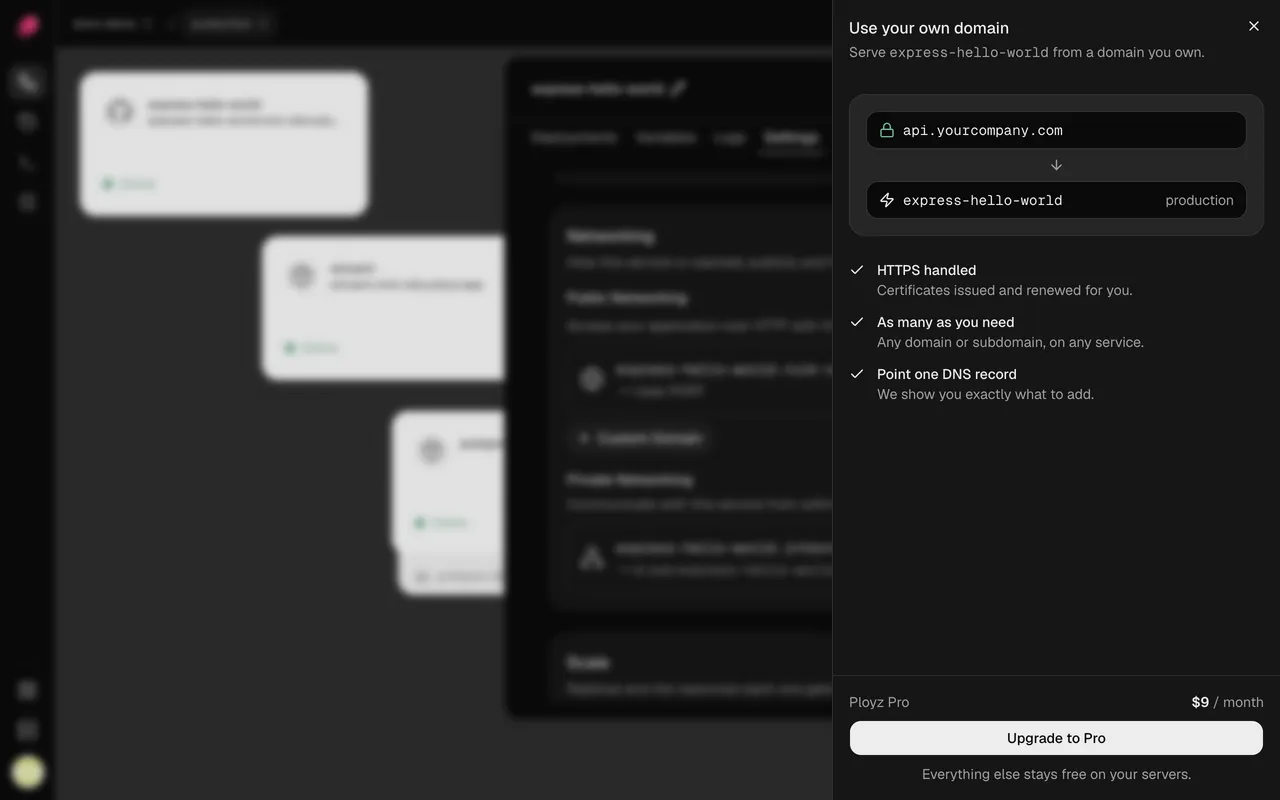 Use your own domain, shown when the organization doesn't have Pro