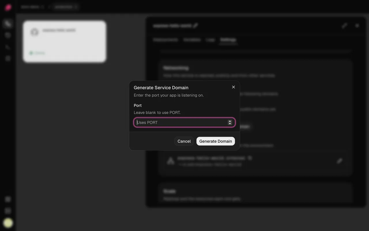 The Generate Service Domain dialog