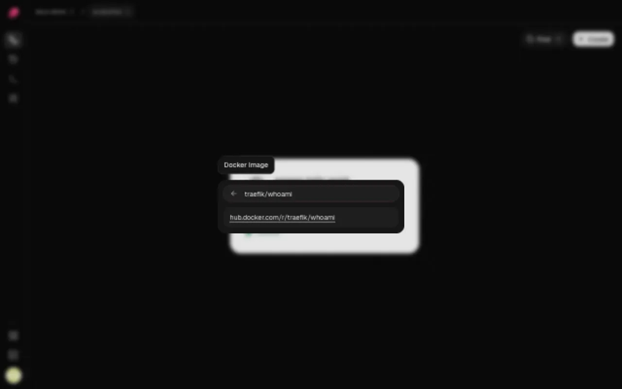The Docker Image picker with traefik/whoami typed and its Docker Hub link
